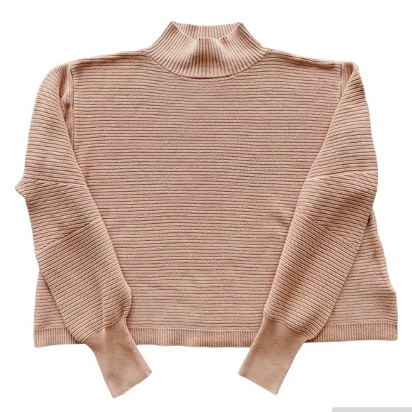 TopShop knitted ribbed mock neck oversized pastel light pink cropped sweater M - Picture 7 of 10